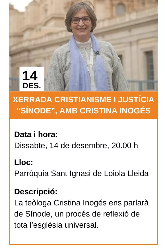 Agenda 14/12/2024 - Xerrada Cristianisme i Justícia "Sínode", amb Cristina Inogés