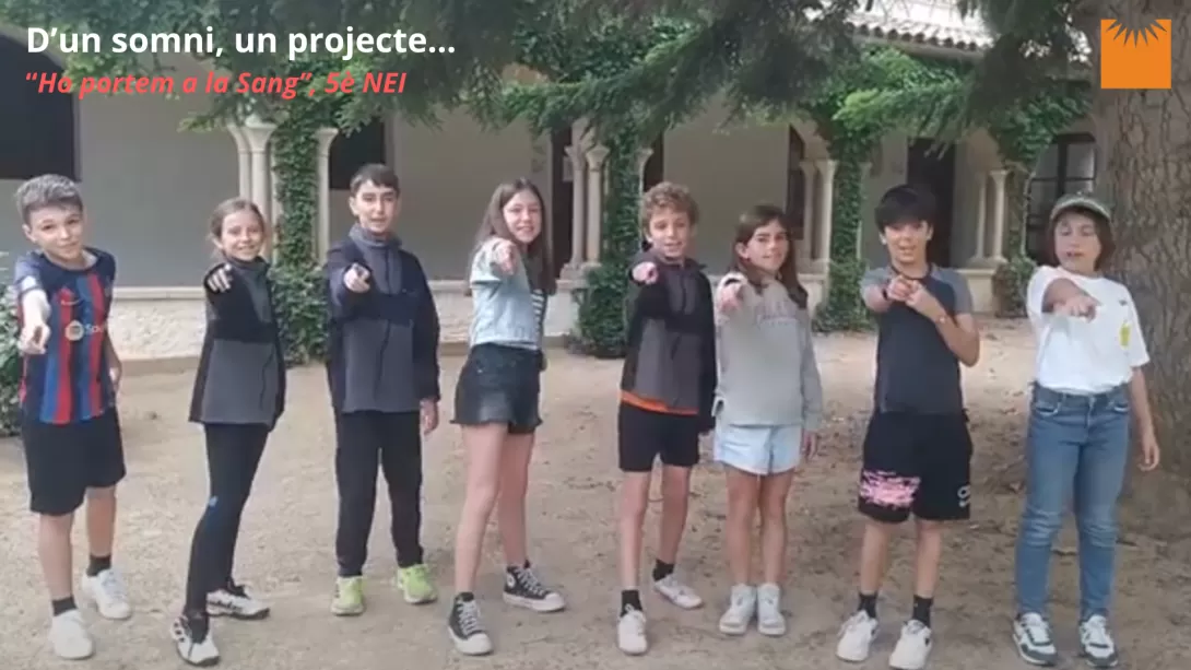 Alumnes de 5è de Primària-NEI de Jesuïtes Lleida que han fet un dels vídeos per a la campanya de donació de sang del dia 8 de juny. 