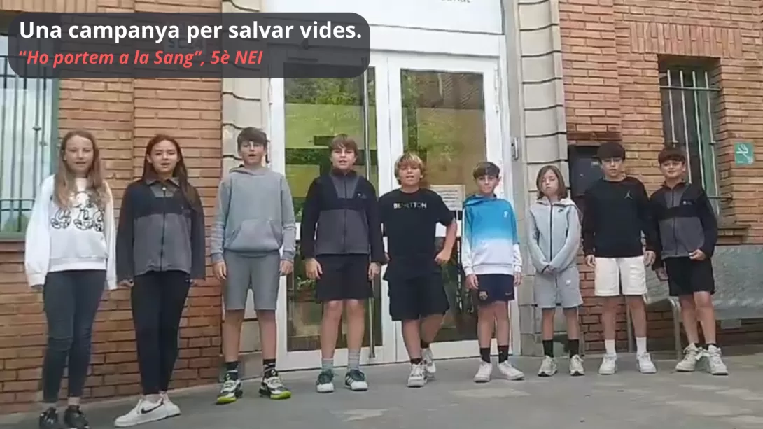 Alumnes de 5è de Primària-NEI de Jesuïtes Lleida que han fet un dels vídeos per a la campanya de donació de sang del dia 8 de juny. 